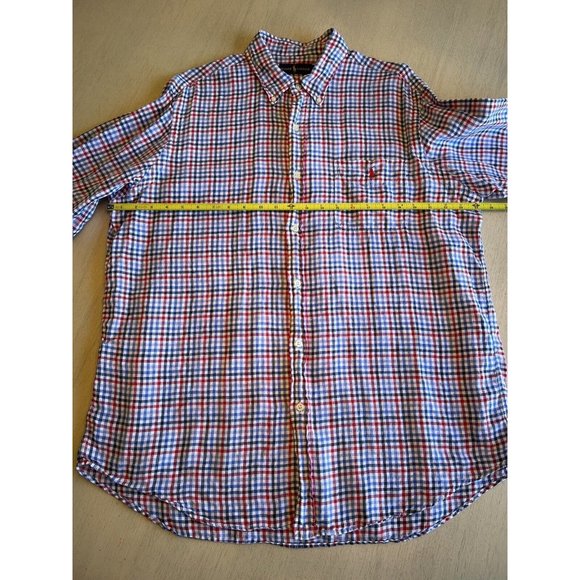 Men’s Polo Ralph Lauren Red White Blue 100% Linen Button Down Shirt Size XL - Picture 9 of 13